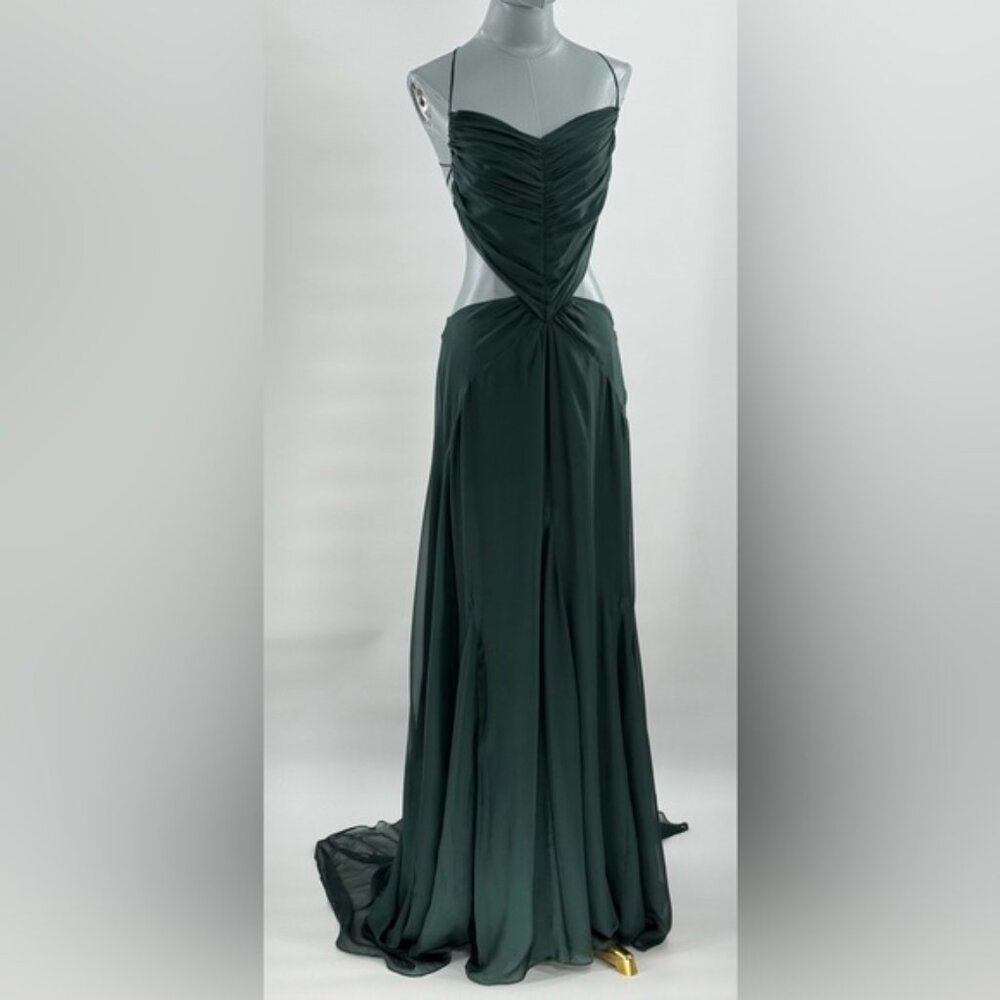 🆕 CULT GAIA 🧿 NWOT Aphea Silk Cut Out Backless Dress, Forest Green - Sz US 8 - Picture 3 of 15